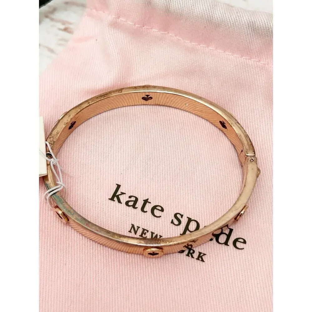 KATE SPADE Rose Gold Heritage Spade Hinged Bangle Bracelet Heart Stud Earrings
